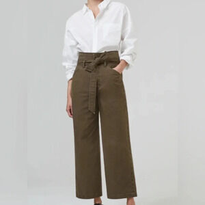 Citizens of Humanity Women’s Louvelle Belted High Rise Wide-Leg Pants Green 30